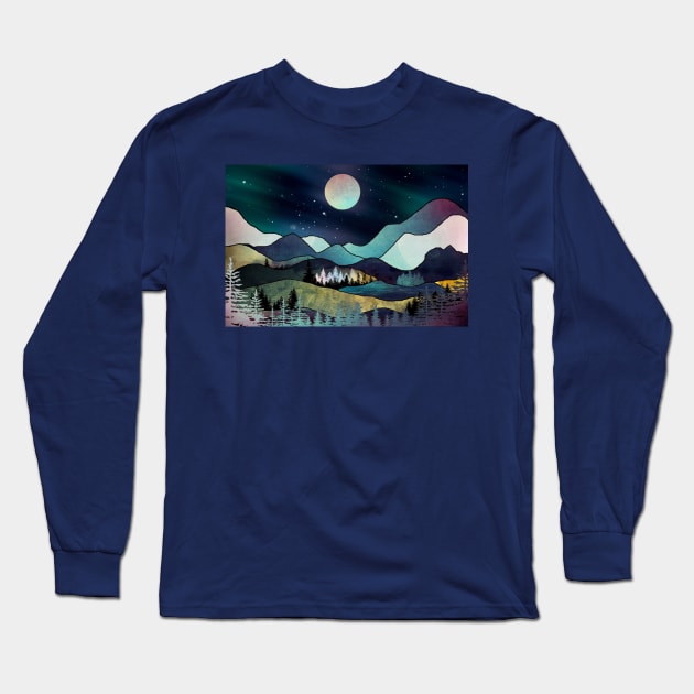 Starry night in the mountains Long Sleeve T-Shirt by ArtDreamStudio